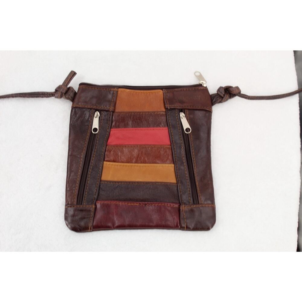 Handmade Crossbody Bag Small Purse Brown Leather Multi Patchwork Made In Uruguay